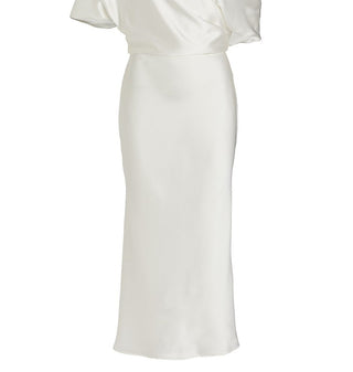 Amsale Women's Draped Pencil Midi Dress White Size 16