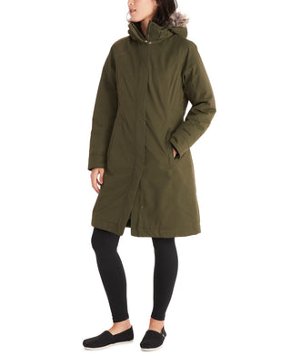 Marmot Women's Chelsea Hooded Faux Fur Trim Coat Green Size Small