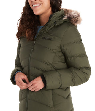 Marmot Women's Montreal Hooded Faux Fur Trim Coat Green Size Large