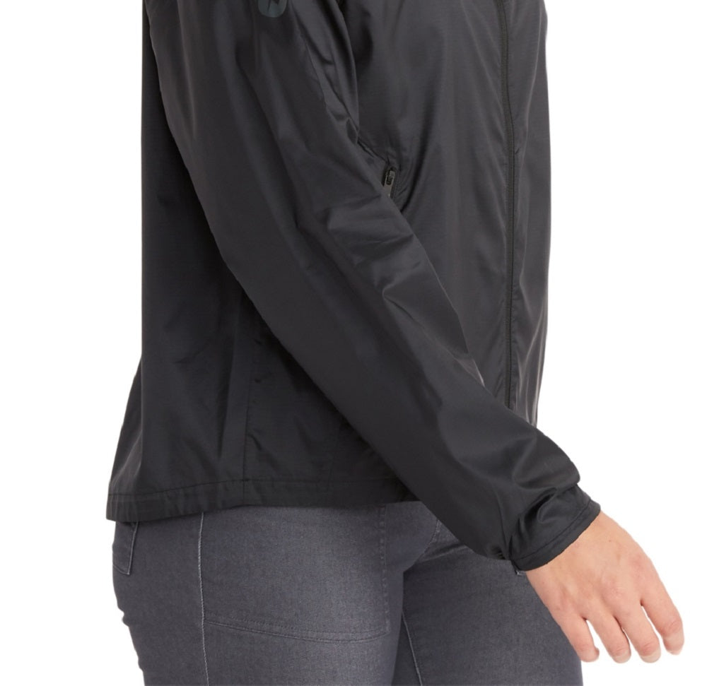Marmot Women's Zippered Pocketed Water Repellant Droptail Hem Cuffed Sleeve Hooded Jacket Black Size Large