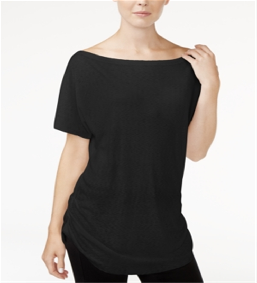 Rachel Roy Women's Ruched Boat Neck T-Shirt Black Size X-Large