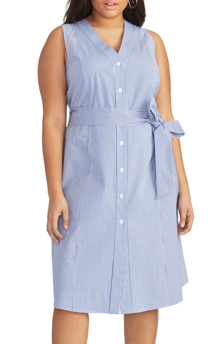 Rachel Rachel Roy Womens Plus Sabrina Striped Knee-Length Shirtdress Blue Size 22 W