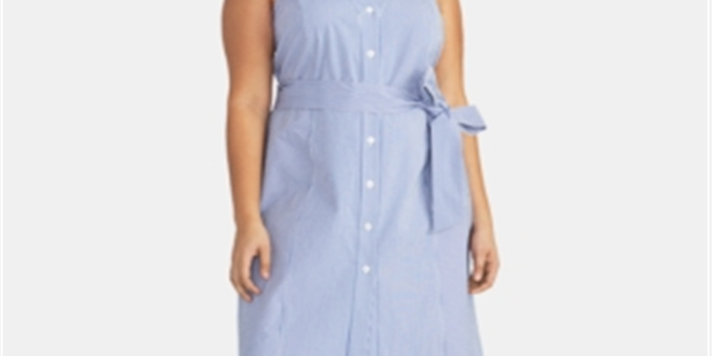 Rachel Rachel Roy Womens Plus Sabrina Striped Knee-Length Shirtdress Blue Size 22 W