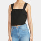 Rachel Roy Women's Reva Cami Square Neck Crop Top Black Size X-Large