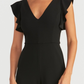 Rachel Roy Women's Ruffled Sleeveless V Neck Evening Straight Leg Jumpsuit Black Size Medium