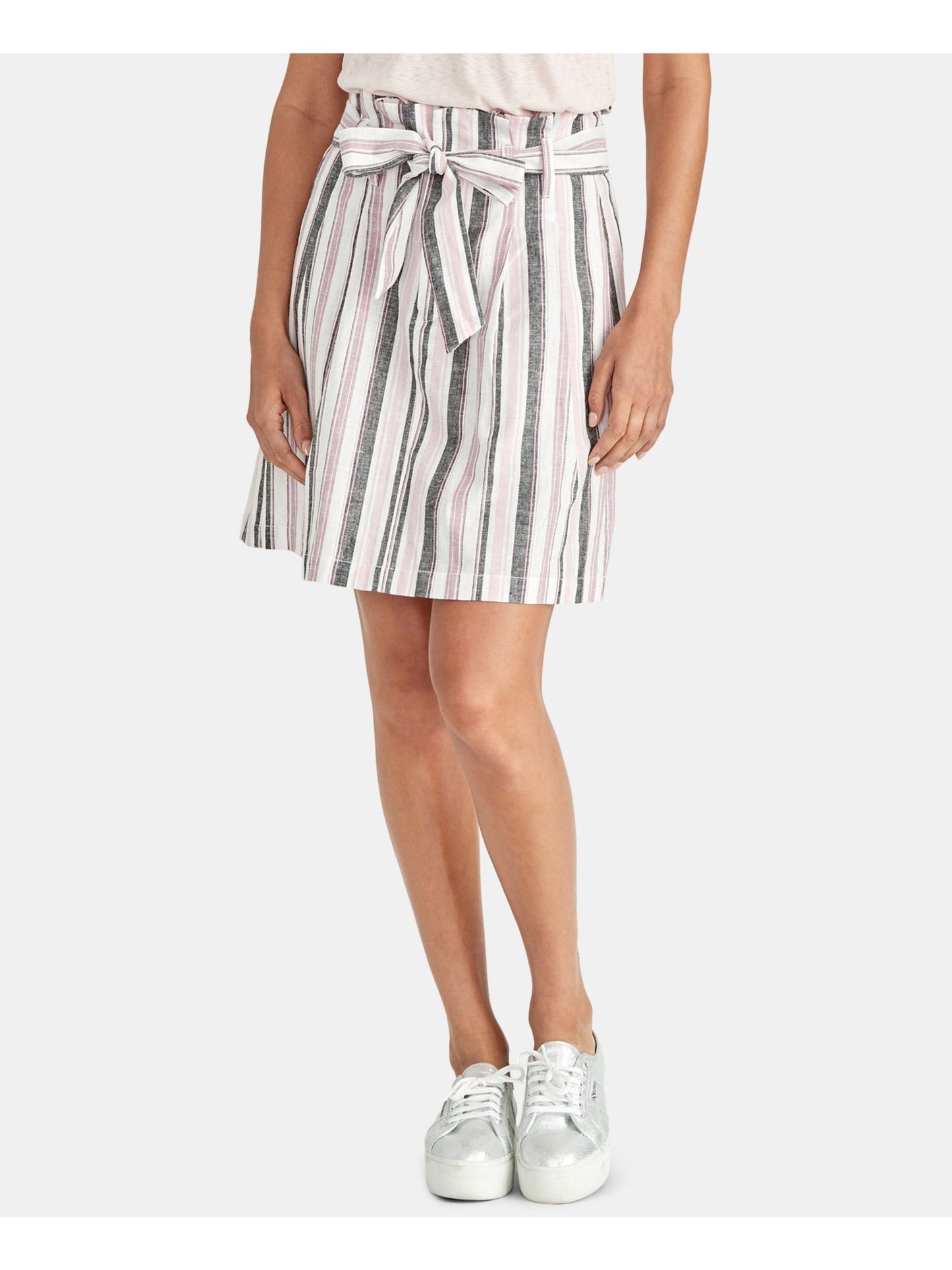 Rachel Roy Women's Ania Linen Blend Striped Straight Skirt Pink Size 2