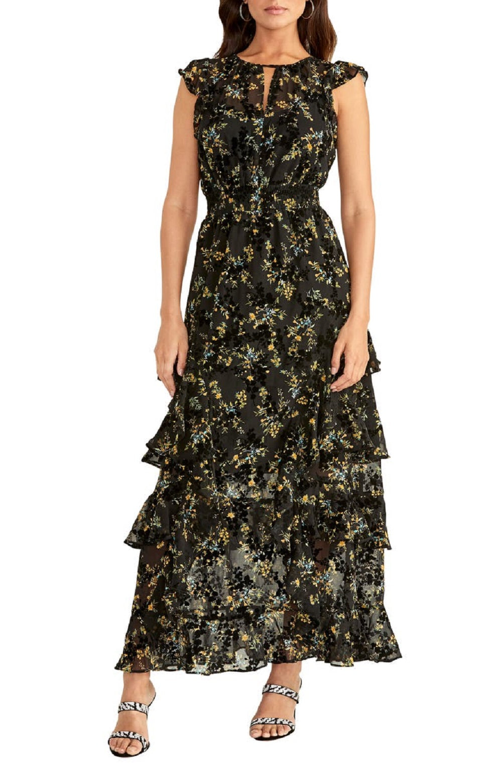 Rachel Roy Women's Maxi Dress Issa Texture Print Black Size 12
