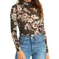 Rachel Roy Women's Floral Print Turtleneck Top Black Size Small