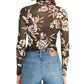 Rachel Roy Women's Floral Print Turtleneck Top Black Size Small
