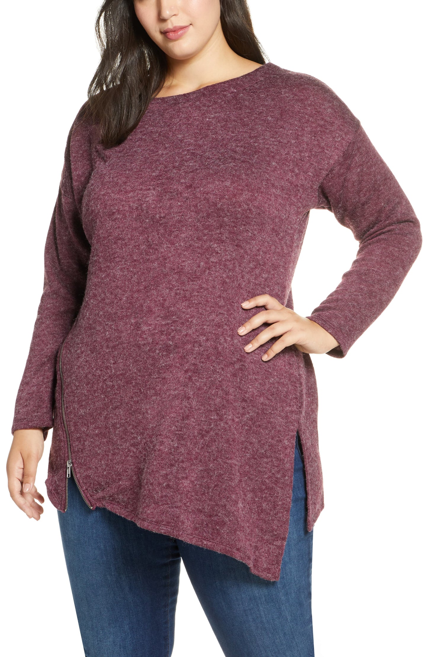 Rachel Roy Women's Zip Tunic Sweater Purple Size 3X