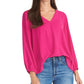 Rachel Roy Women's 3/4 Sleeve V Neck Top Pink Size X-Large
