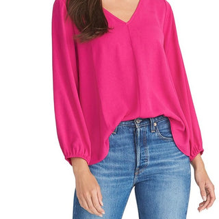 Rachel Roy Women's 3/4 Sleeve V Neck Top Pink Size X-Large