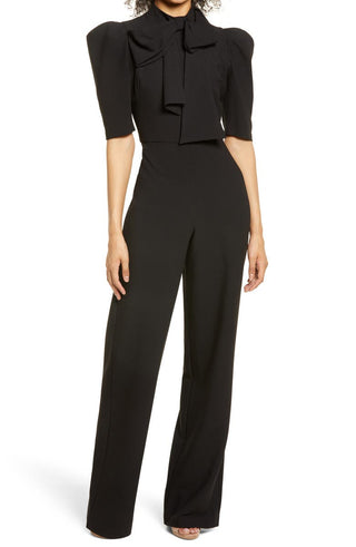 Black Halo Ara Tie Neck Puff Sleeve Jumpsuit , Size 6