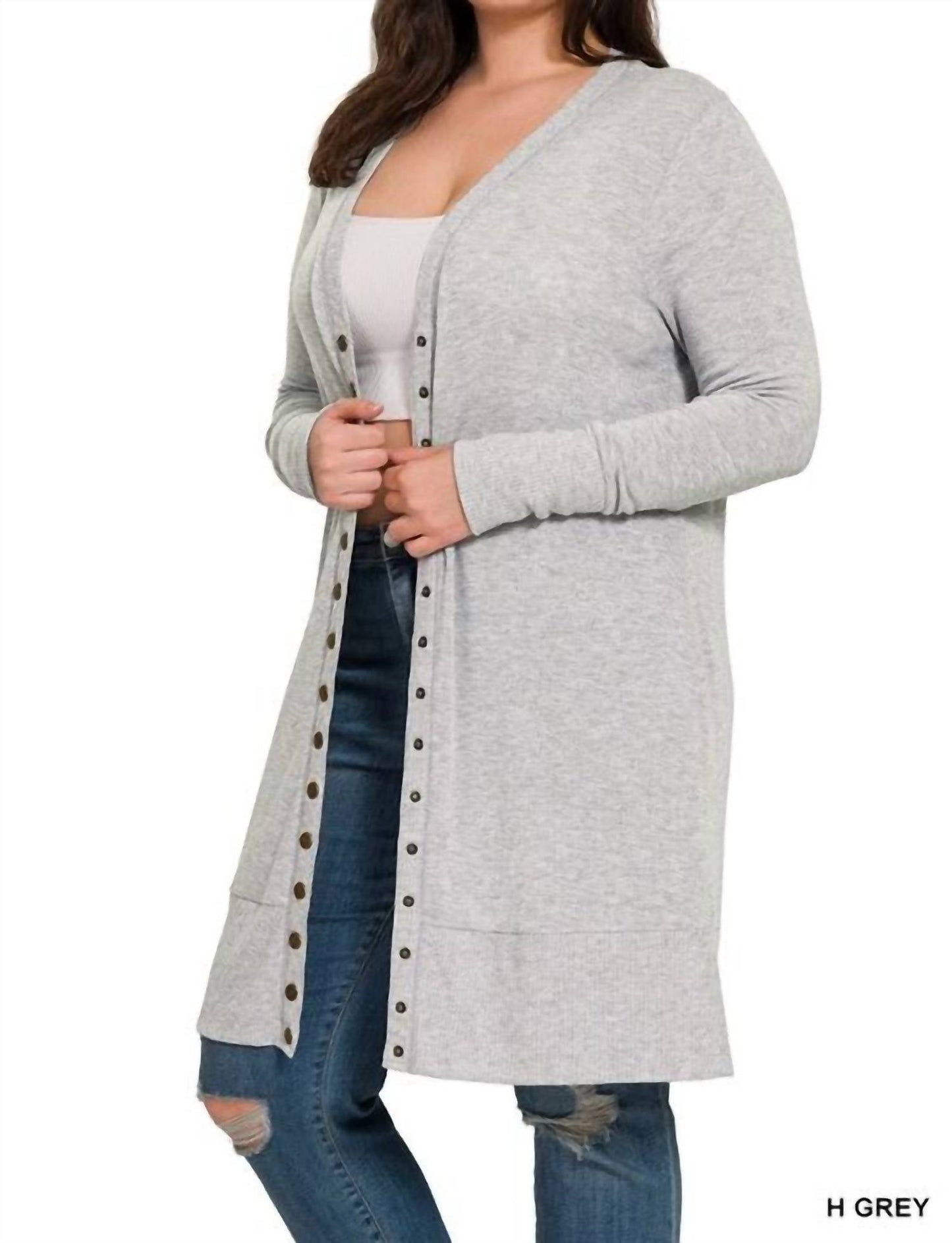 Zenana - Women's Snap Button Longline Cardigan