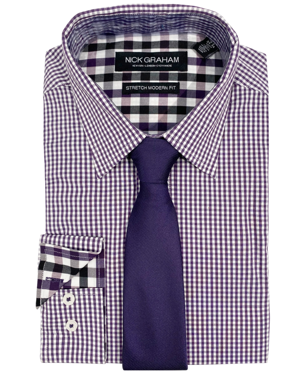 Nick Graham Men's Modern Fit Dress Shirt And Tie Purple Size 15X34X35