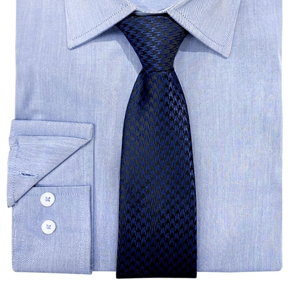 Nick Graham Men's Slim Fit Chambray Dress Shirt & Tie Set Blue Size 32X33