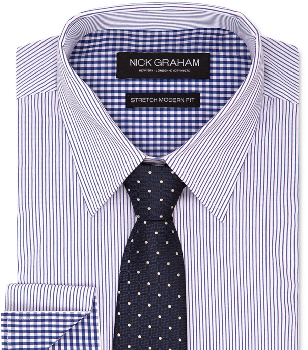 Nick Graham Men's Modern Fit Dress Shirt & Tie Blue Size 14X32X33