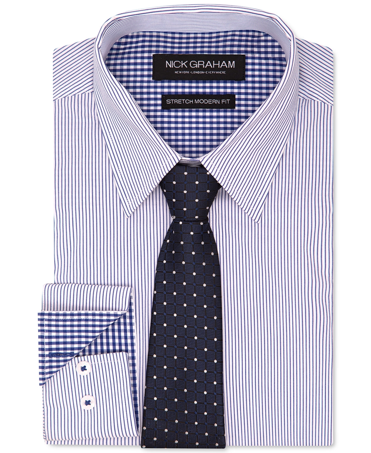 Nick Graham Men's Modern Fit Dress Shirt & Tie Blue Size 14X32X33