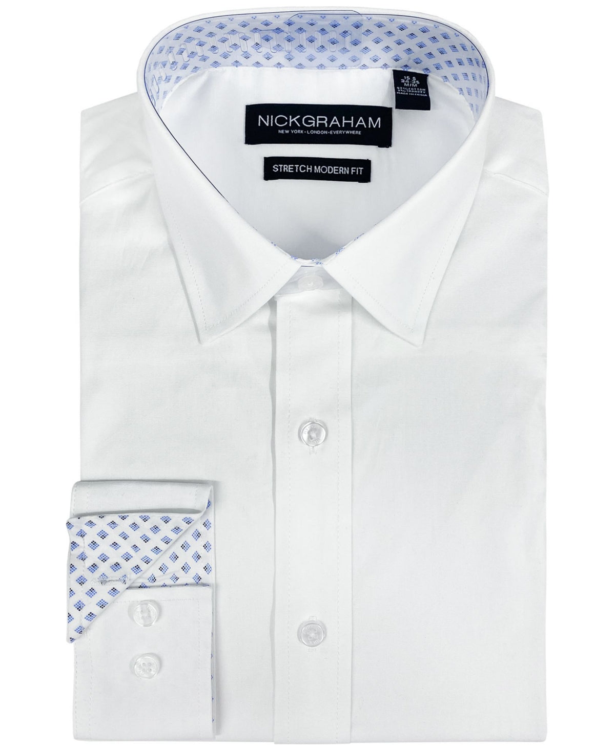 Nick Graham Men's Modern Fit Contrast Dress Shirt White Size 17X36X37
