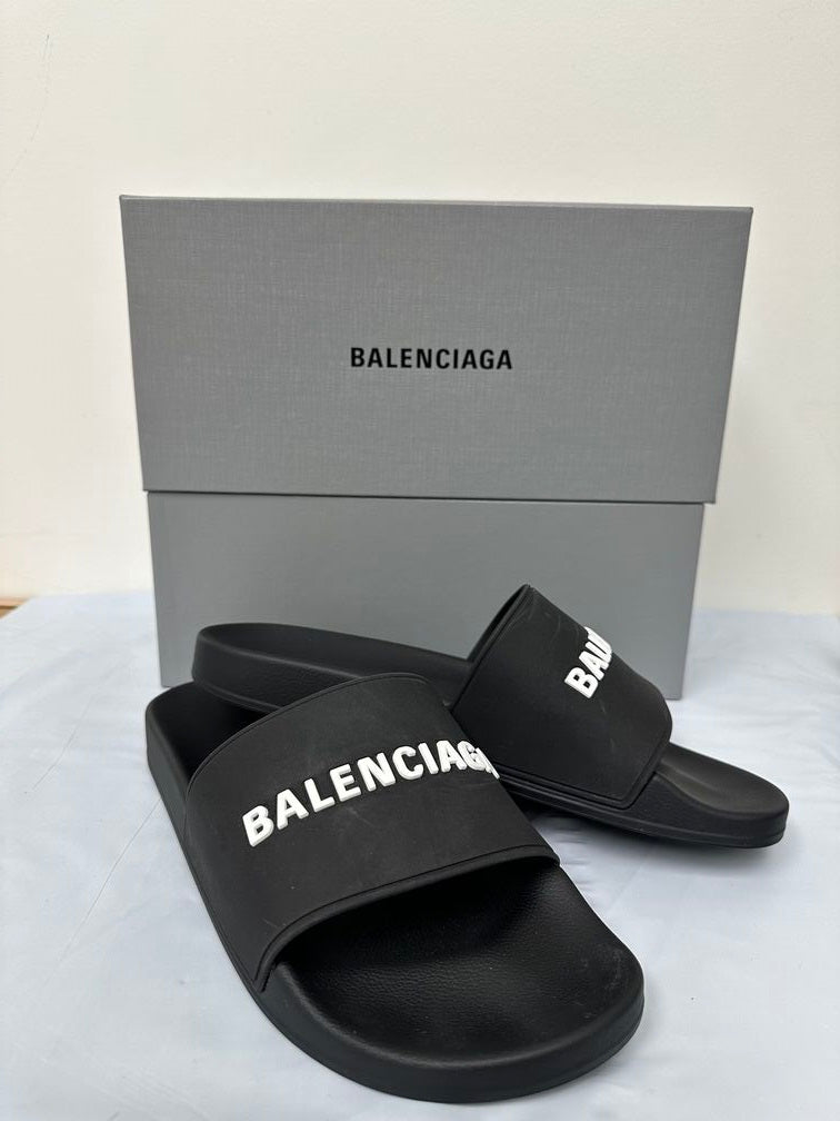 Balenciaga Men's Logo Slide Sandals Black Size 11