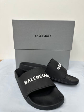 Balenciaga Men's Logo Slide Sandals Black Size 11