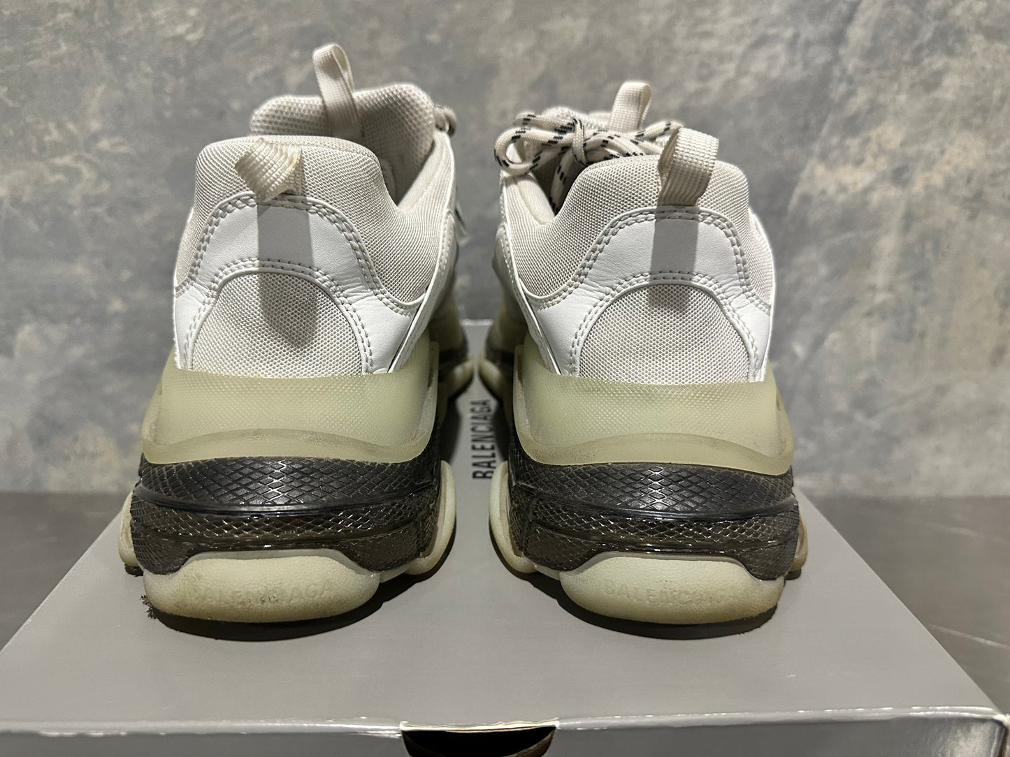 Balenciaga Men's Triple S Clear Sole Low Top Sneakers White Size 13