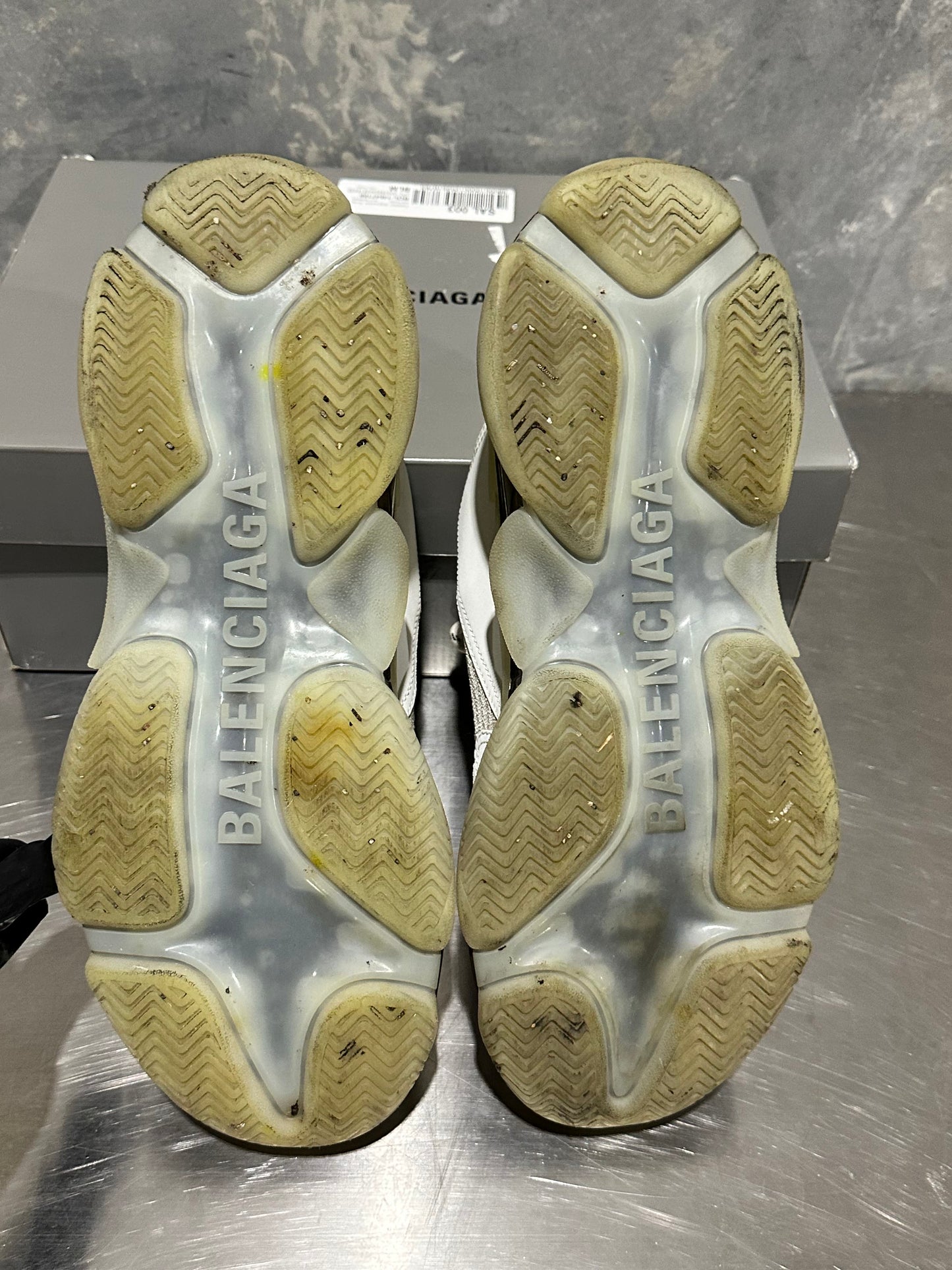 Balenciaga Men's Triple S Clear Sole Low Top Sneakers White Size 13