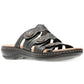Clarks Women's Leisa Grace Tri Strap Button Accent Leather Sandal Black Size 9 M