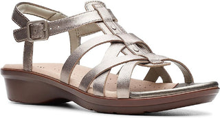 Clarks Women's Pewter Metallic Loomis Katey Leather Sandal Gray Size 8.5 M