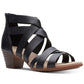 Clarks Women's Crisscross Straps Strappy Valarie Dream Round Toe Block Heel Zip up Leather Dress Sandals Black 6.5 M