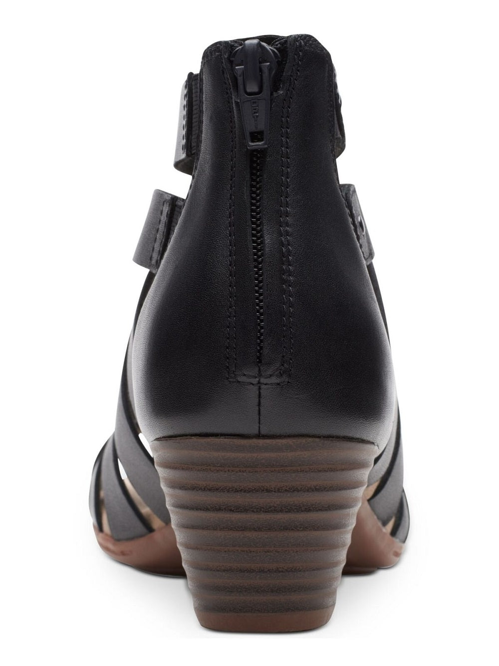 Clarks Women's Crisscross Straps Strappy Valarie Dream Round Toe Block Heel Zip up Leather Dress Sandals Black 6.5 M