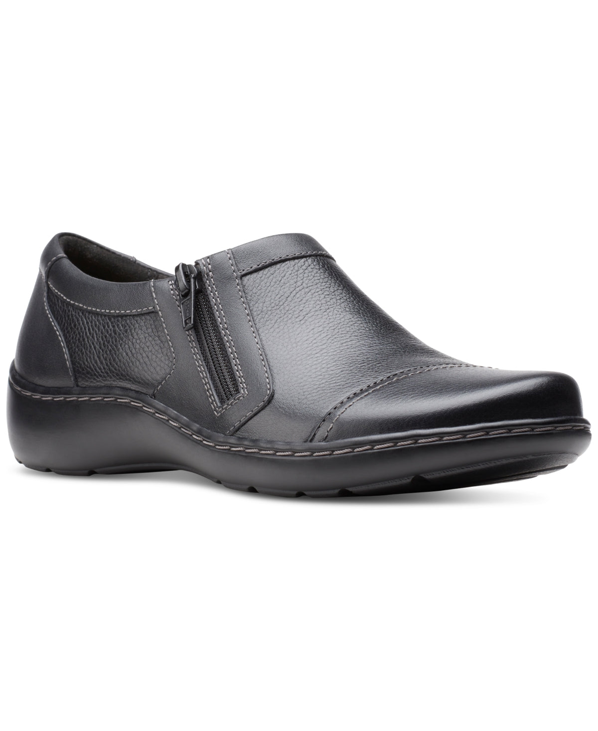 Clarks Women's Cora Giny Cushioned Zip Loafer Flats Shoes Black Size 9 M