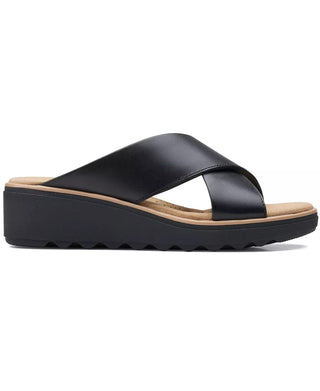 Clarks Women's Jillian Gem Crisscross Slip On Wedge Sandals Black Size 9 W
