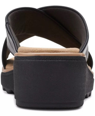 Clarks Women's Jillian Gem Crisscross Slip On Wedge Sandals Black Size 9.5 W
