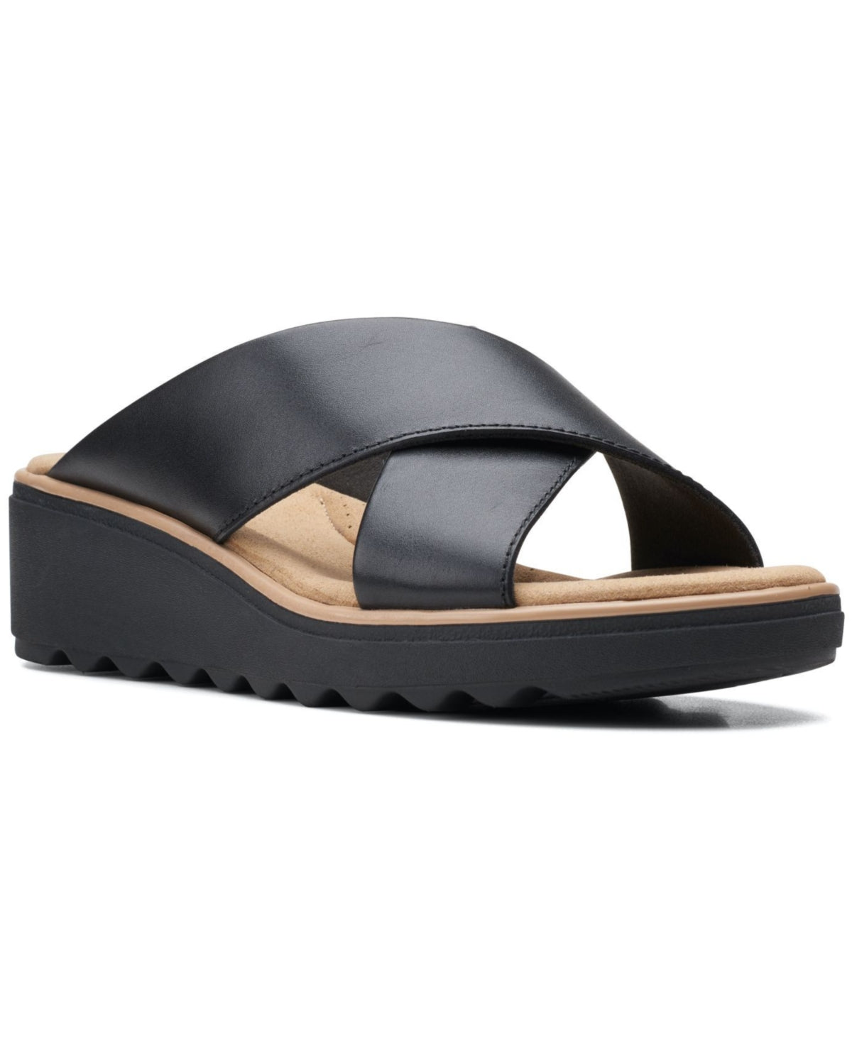 Clarks Women's Jillian Gem Crisscross Slip On Wedge Sandals Black Size 9.5 W