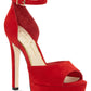 Jessica Simpson Women's Beeya Leather Peep Toe Casual Ankle Strap Sandals Red Size 9.5