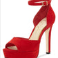 Jessica Simpson Women's Beeya Leather Peep Toe Casual Ankle Strap Sandals Red Size 9.5