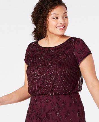 Adrianna Papell Women's Bead Illusion Blouson Dress Purple Size 22W