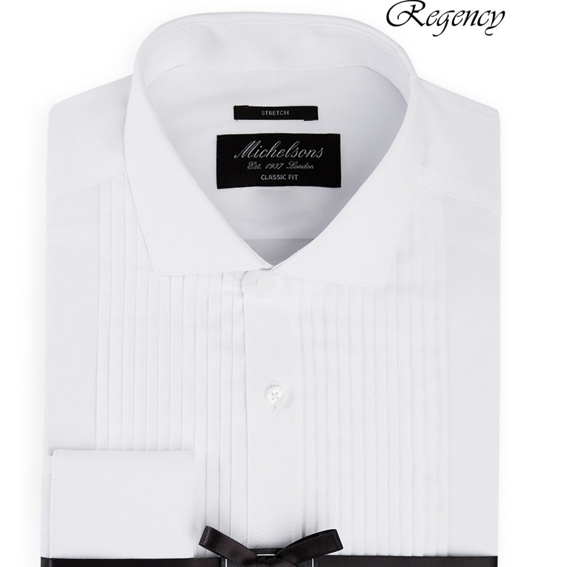 Michelsons Of London Men's Classic Fit Stretch Pleated Bib French Cuff Tuxedo Shirt White Size 16.5X34X35