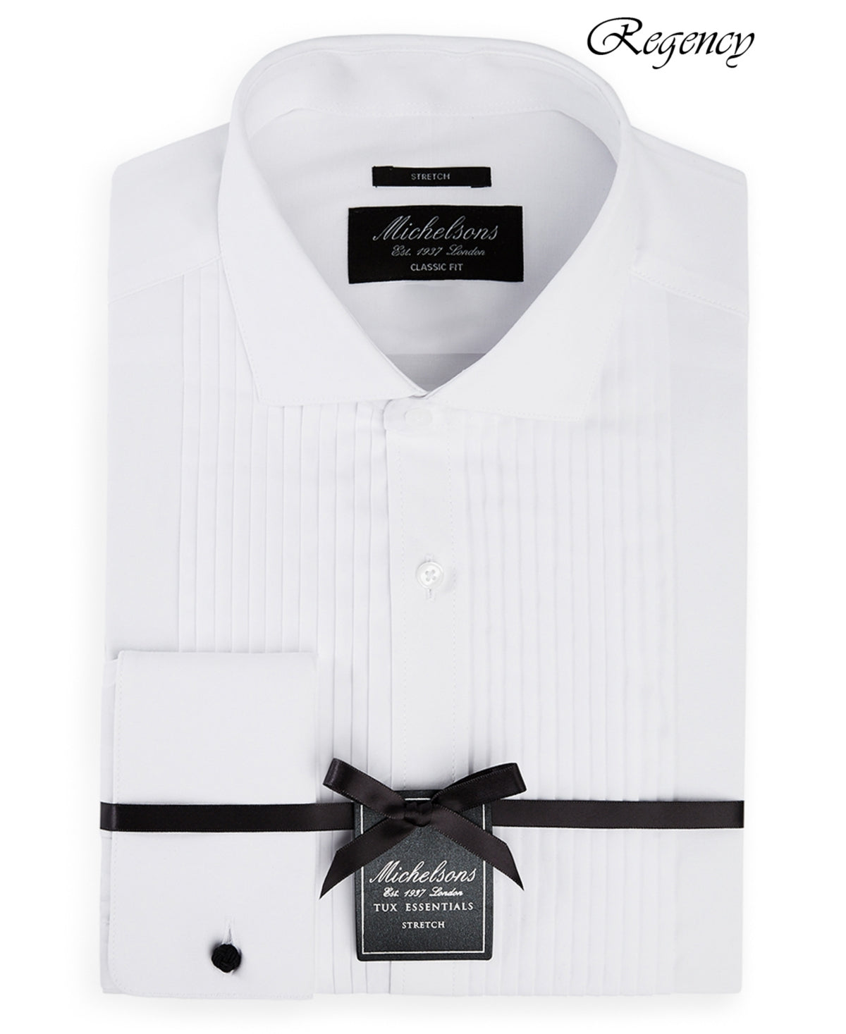 Michelsons Of London Men's Classic Fit Stretch Pleated Bib French Cuff Tuxedo Shirt White Size 16.5X34X35