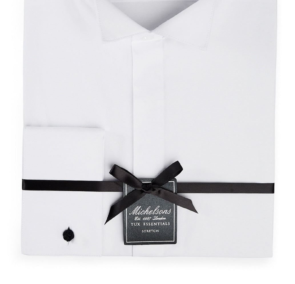 Michelsons Men's Slim Fit Stretch Collar French Cuff Tuxedo Shirt White Size 32X33