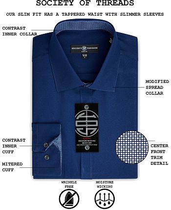 Society Of Threads Men's Slim Fit Non Iron Performance Solid Dress Shirt Grey SizeMedium