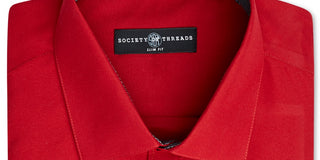 Society Of Threads Men's Slim Fit Non Iron Performance Solid Dress Shirt Red Size Large