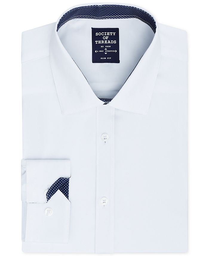 Society Of Threads Men's Slim Fit Performance Stretch Solid Dress Shirt White Size Small