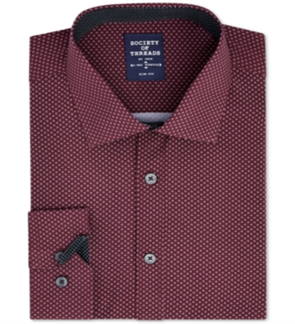 Society Of Threads Men's Slim Fit Performance Stretch Diamond Dress Shirt Red Size Medium