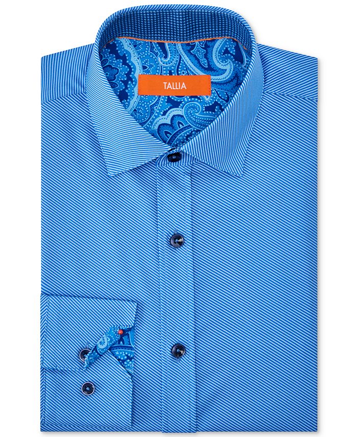 Tallia Men's Striped Performance Stretch Slim Fit Dress Shirt Blue Size 15.5x32-33