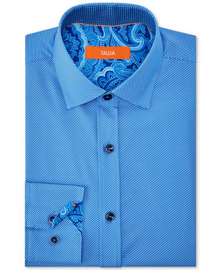 Tallia Men's Striped Performance Stretch Slim Fit Dress Shirt Blue Size 15.5x32-33