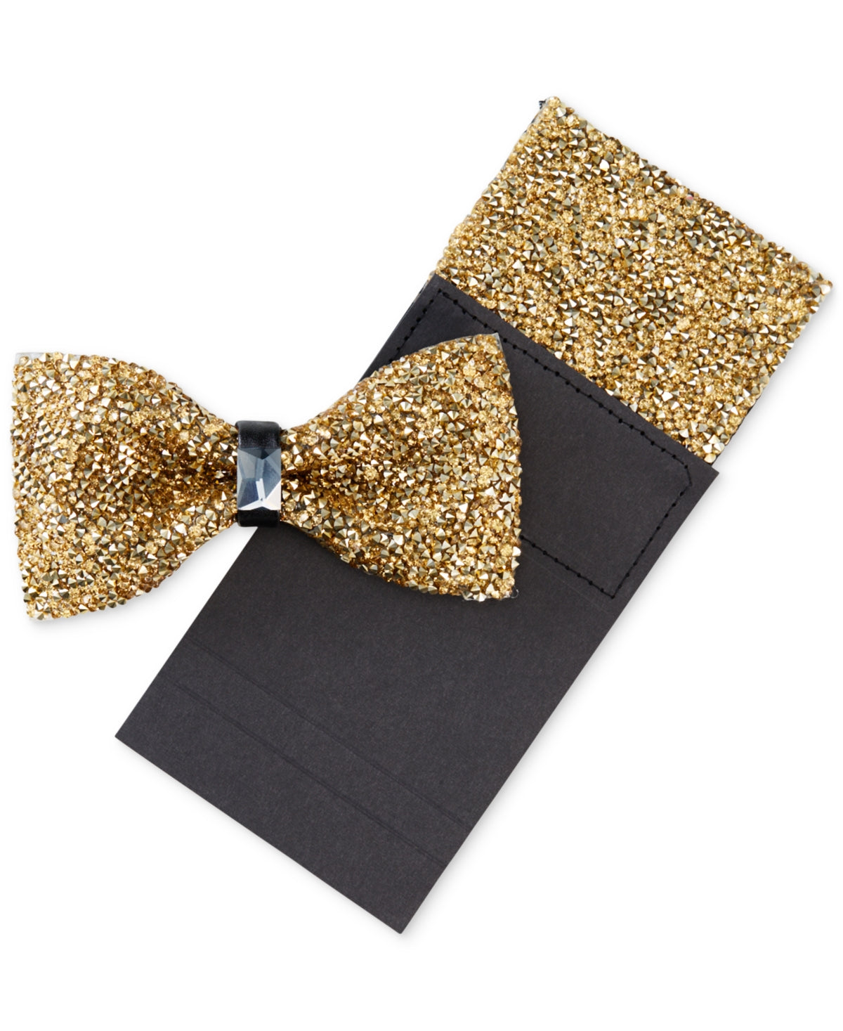 Tallia Men's Bling Bow Tie & Pocket Square Yellow Size Regular