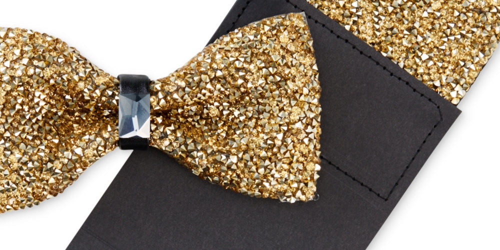 Tallia Men's Bling Bow Tie & Pocket Square Yellow Size Regular