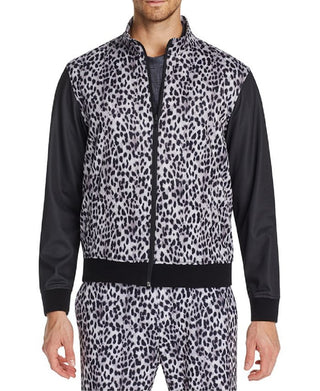 Tallia Men's Slim Fit Stretch Leopard Track Jacket Black Size Small